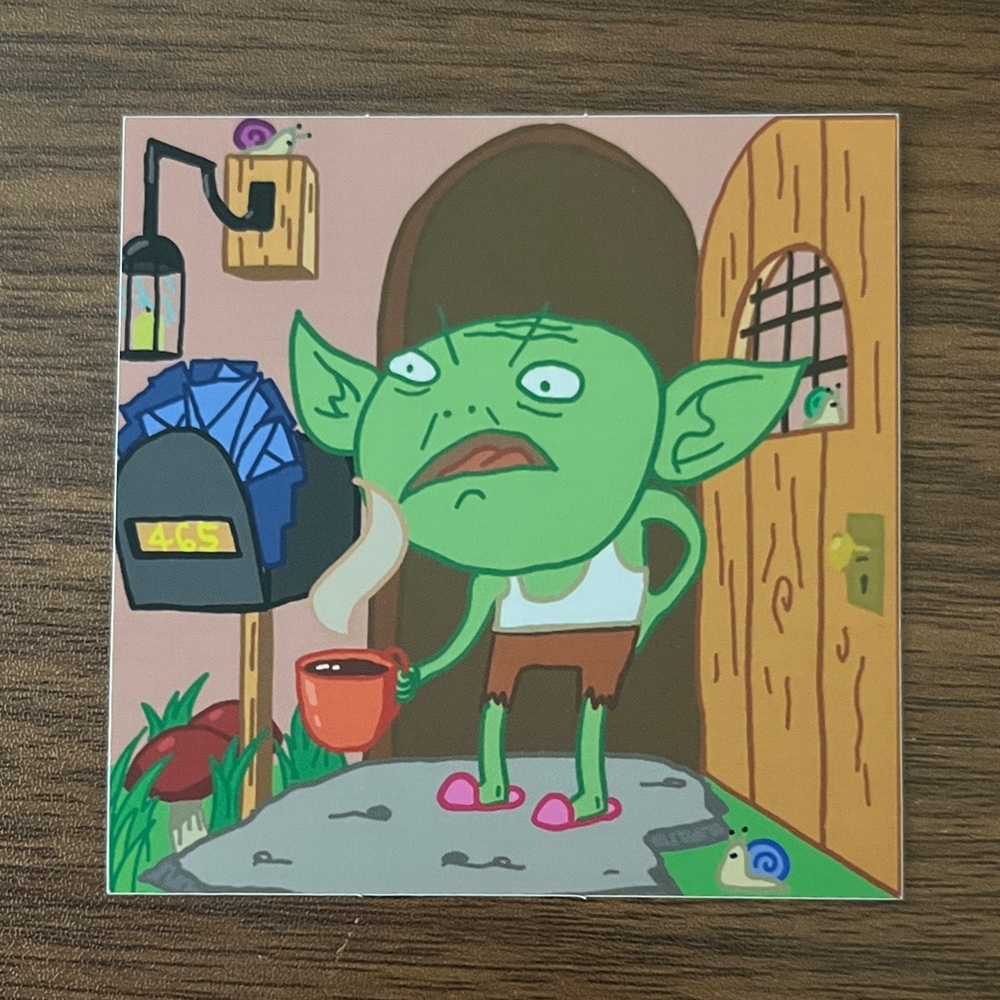 Green Goblin Art Print with Coffee Sticker